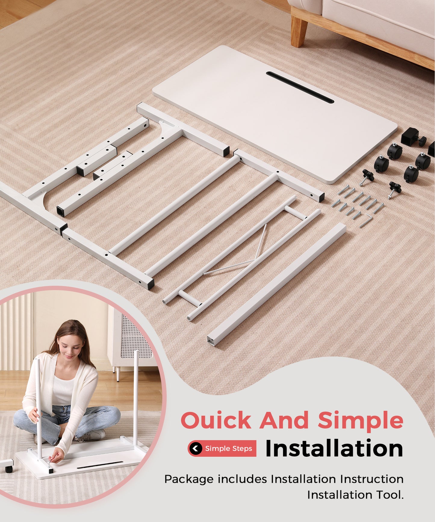Mobile Standing Desk Quick and Simple Installation – All Parts Included with Installation Tool and Instructions