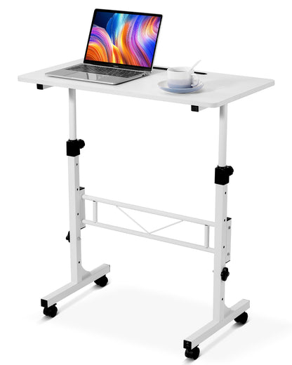 Mobile Standing Desk with Wheels – White, Adjustable Height, Laptop on Desktop