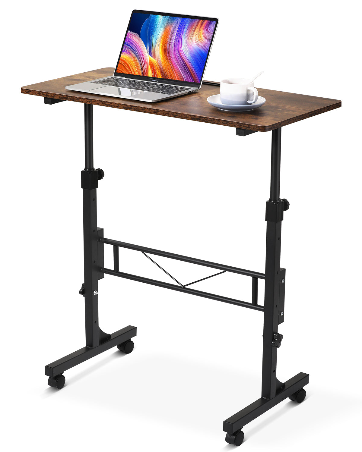 Mobile Standing Desk with Wheels – Rustic, Adjustable Height 27-43.5 inches