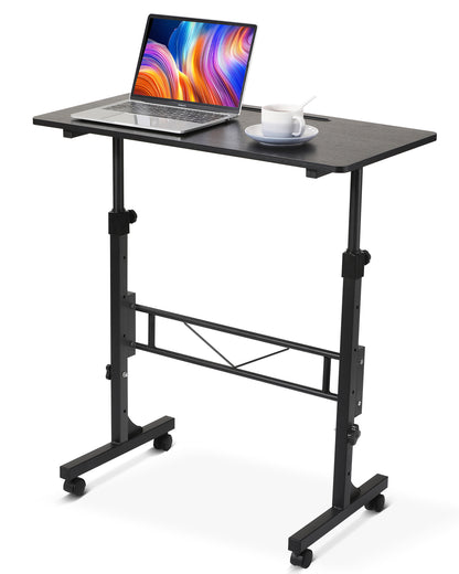 Mobile Standing Desk with Wheels – Black, Adjustable Height 27-43.5 inches